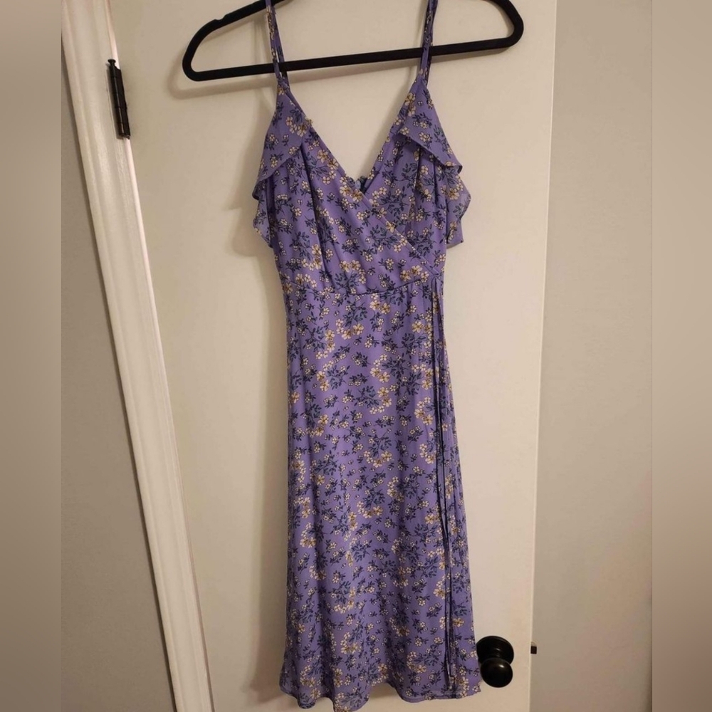 Lulu's Daisy Lane Purple Floral Surplice Midi Dress